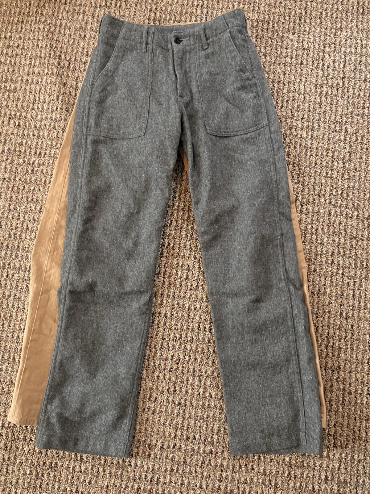Orslow Gray wool fatigue Pants cotton  Lined Straight Leg 27W Made in Japan
