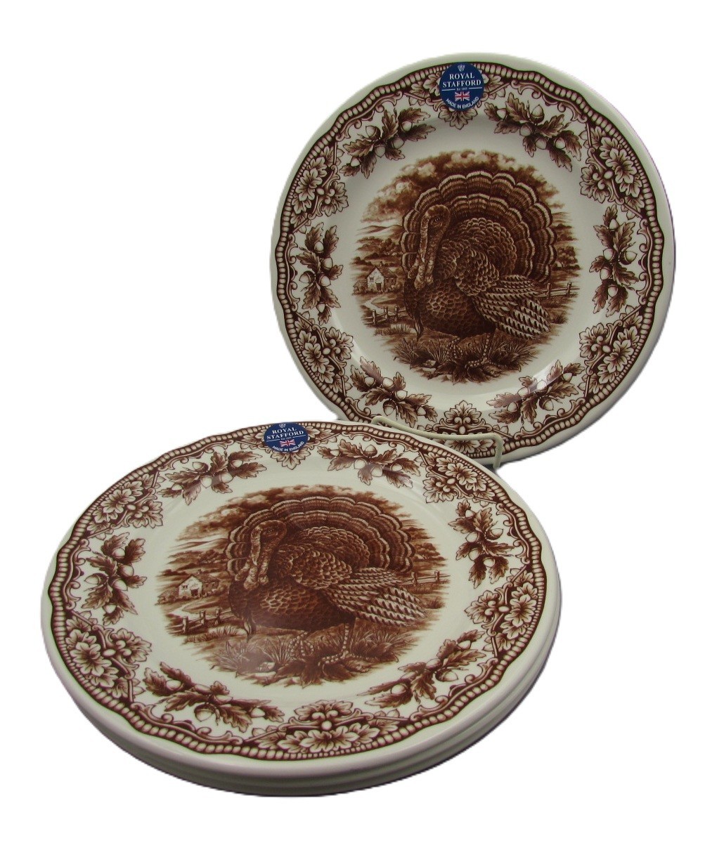 Royal Stafford England Homeland Turkey Brown Dinner Plates - Set of Four - New Royal Stafford England Homeland Turkey Brown Dinner Plates - Set of Four - New