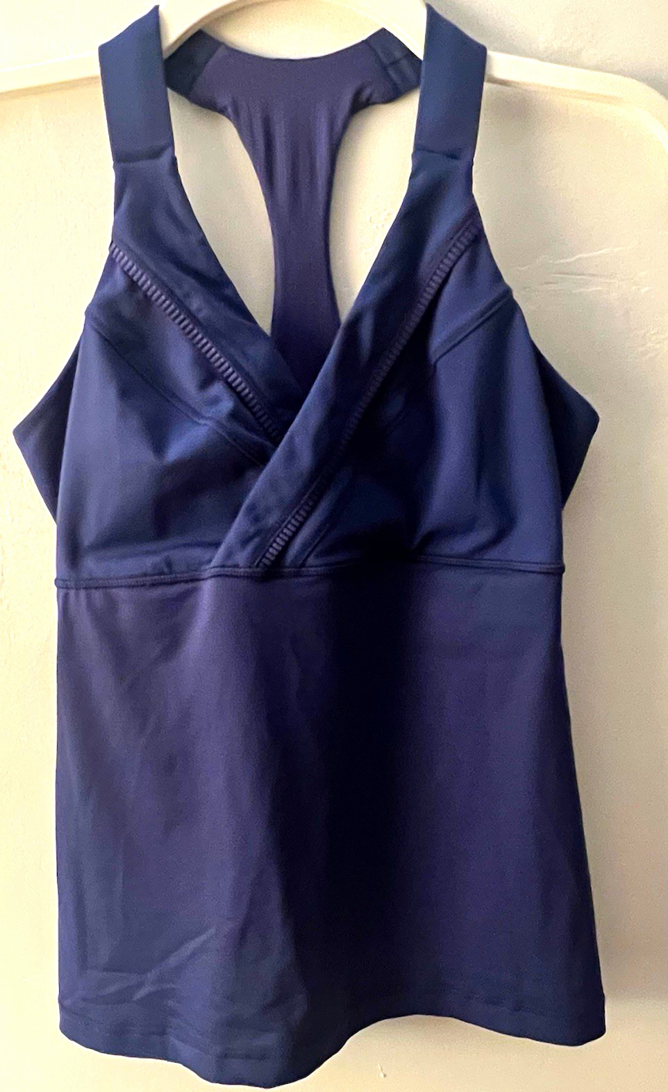 Lululemon Deep Breath Tank Top Sz 6 Navy Blue Cross Front Built In Bra Workout