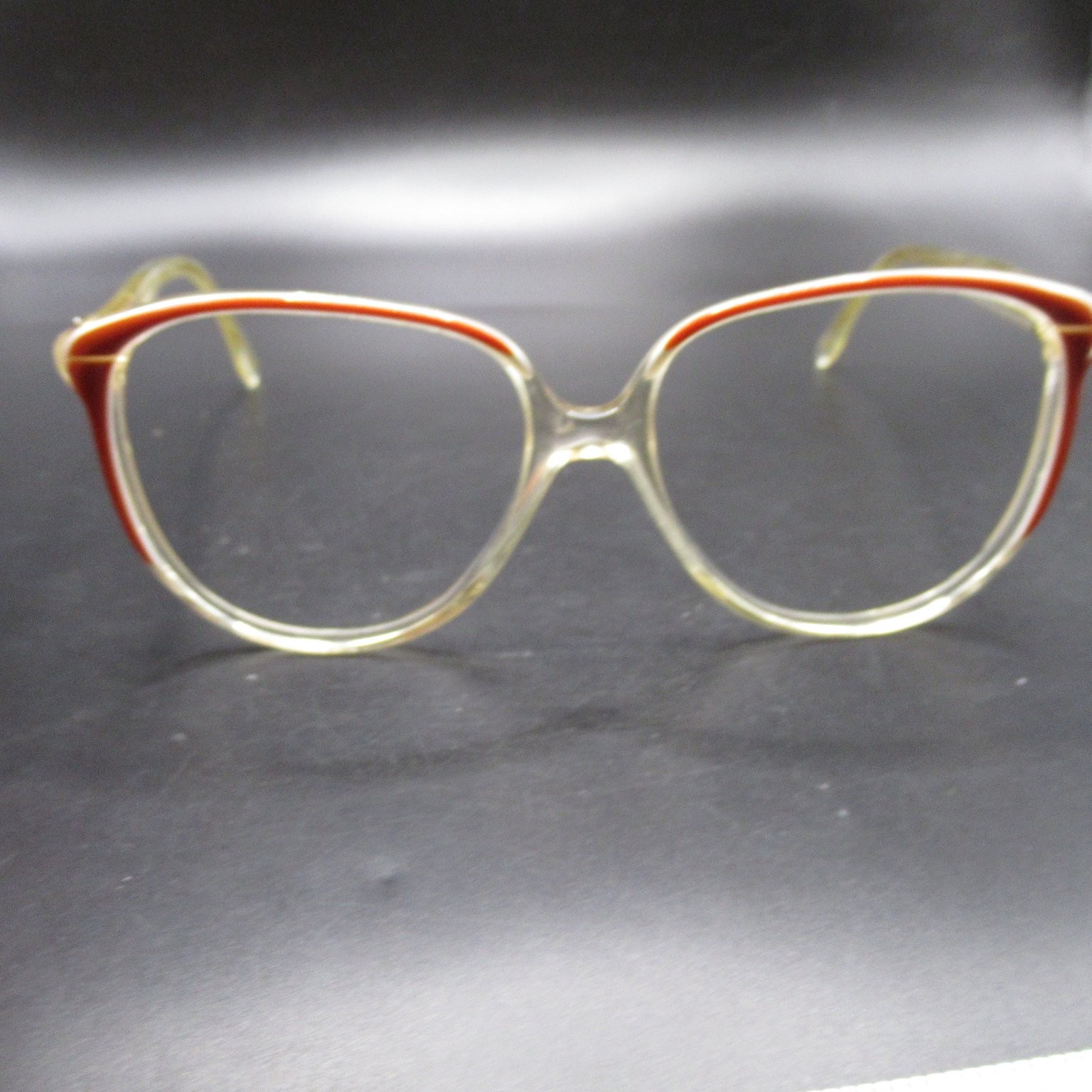 Vintage Anne Klein for Riviera Eyeglass Frames Clear & Red Cateye Style Italy Vintage Anne Klein for Riviera Eyeglass Frames Clear & Red Cateye Style Italy