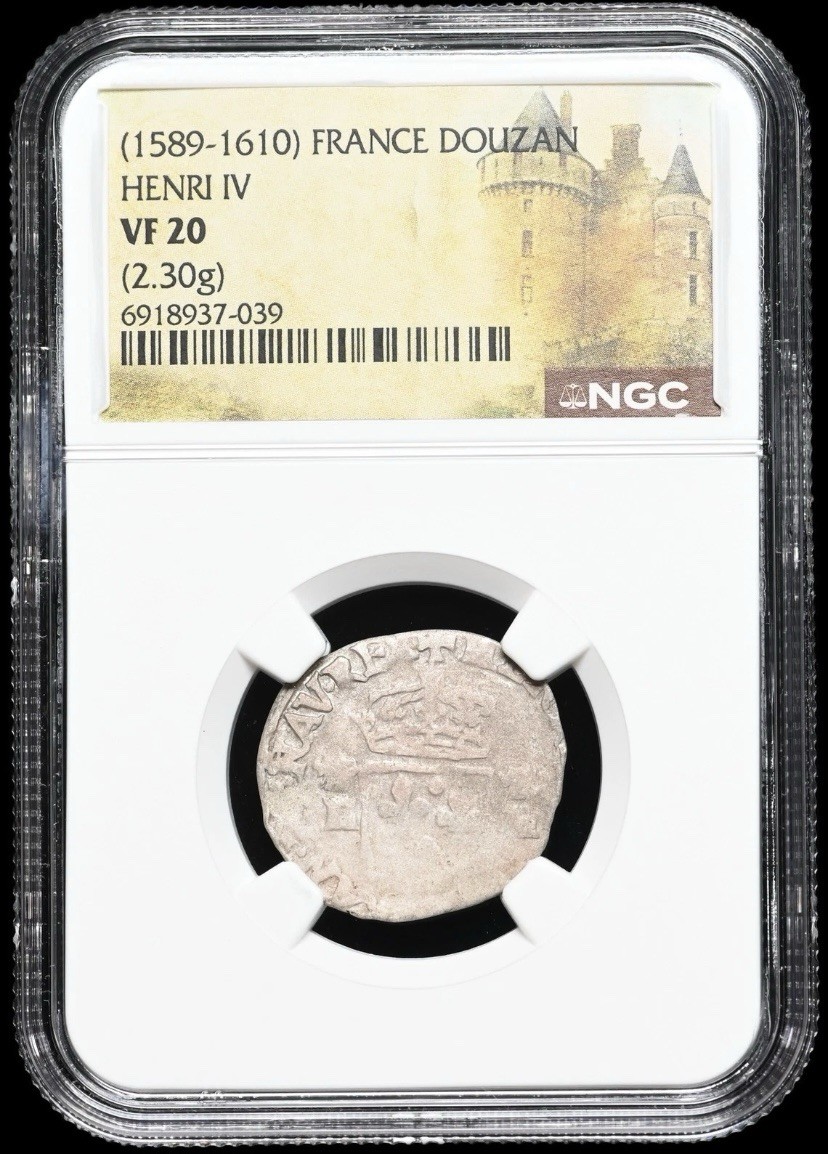 FRANCE King Henry IV 1595 Silver Medieval Douzain Douzan Coin 1589-1610 NGC VF20