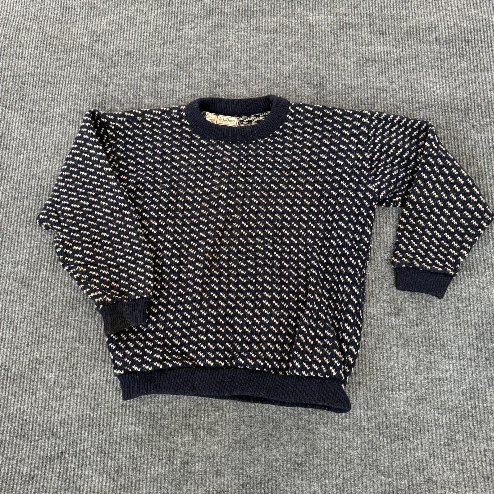 VTG LL Bean Mens Norwegian Birdseye Sweater Large Navy Blue Wool Made In Norway