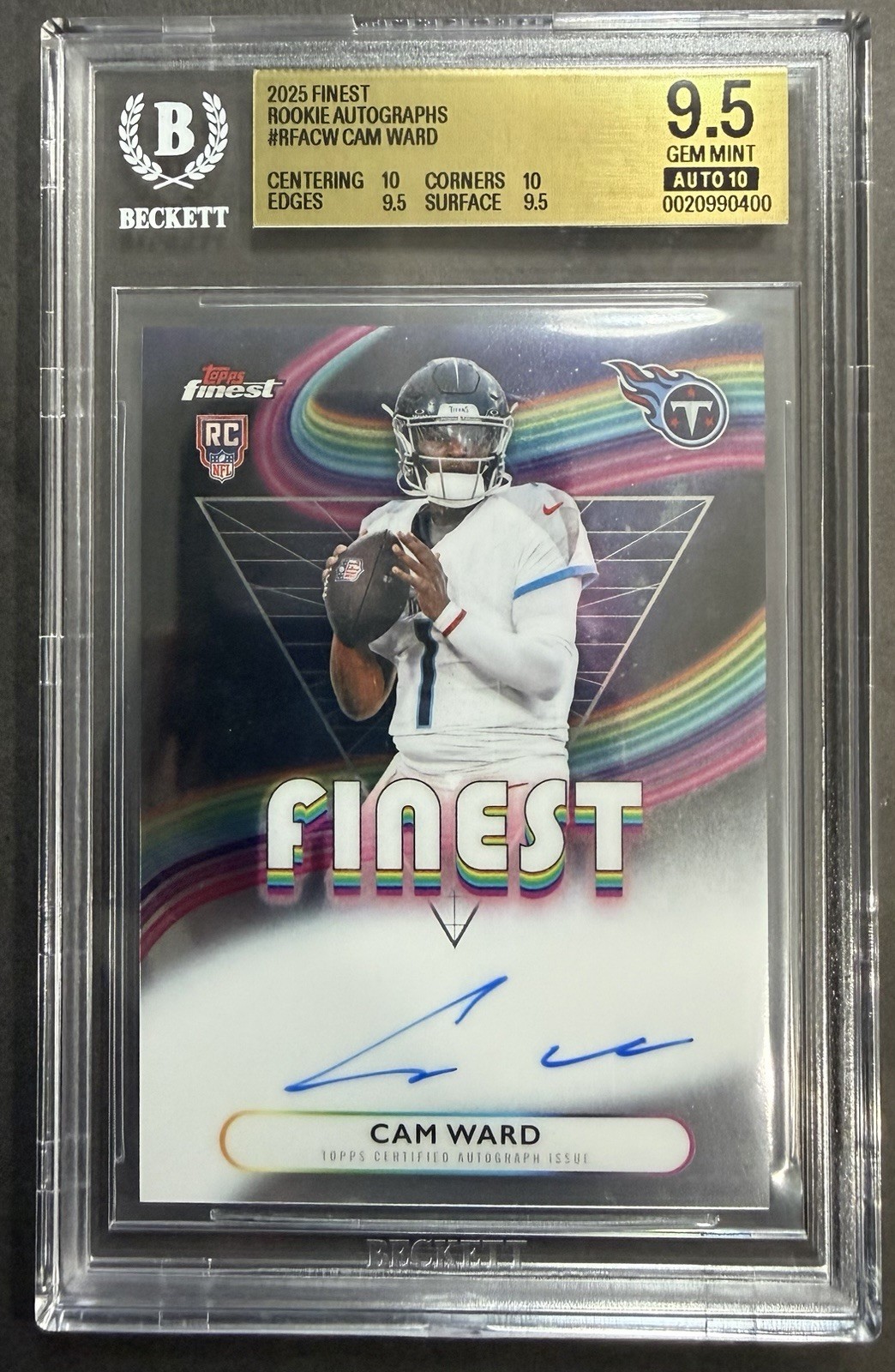 2025 TOPPS FINEST CAM WARD REFRACTOR ROOKIE RC AUTO #RFA-CW TITANS BGS 9.5