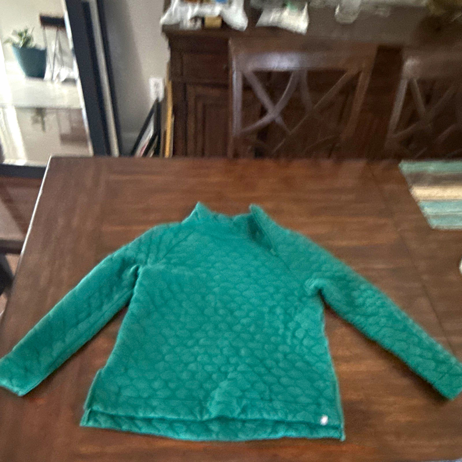 T by Talbots Women\'s Green Solid Quilted Mock Neck Pullover Sweatshirt M