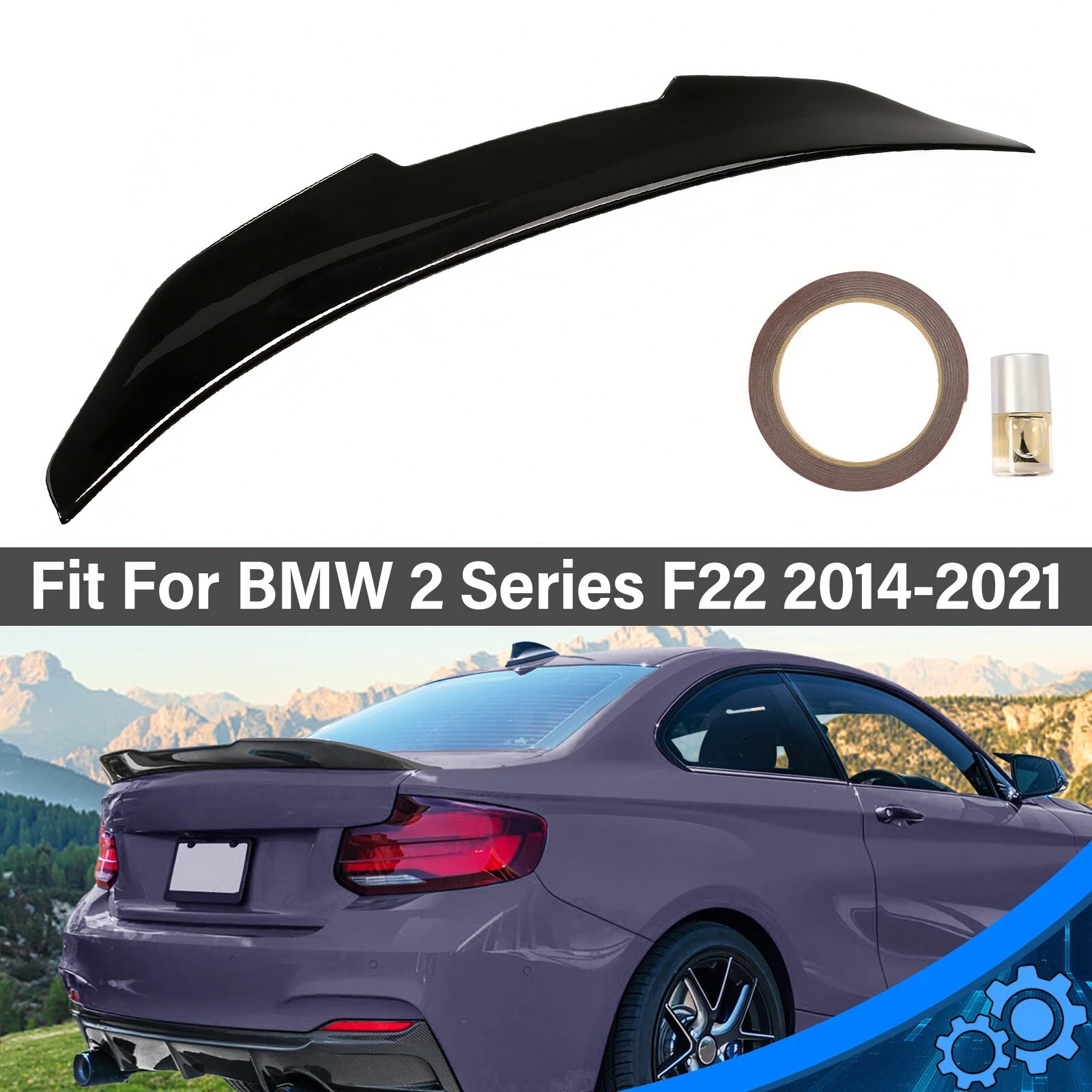 For 2014-2021 BMW 230i M240i F87 F30 F22 M2 Glossy Black Rear Trunk spoiler Wing