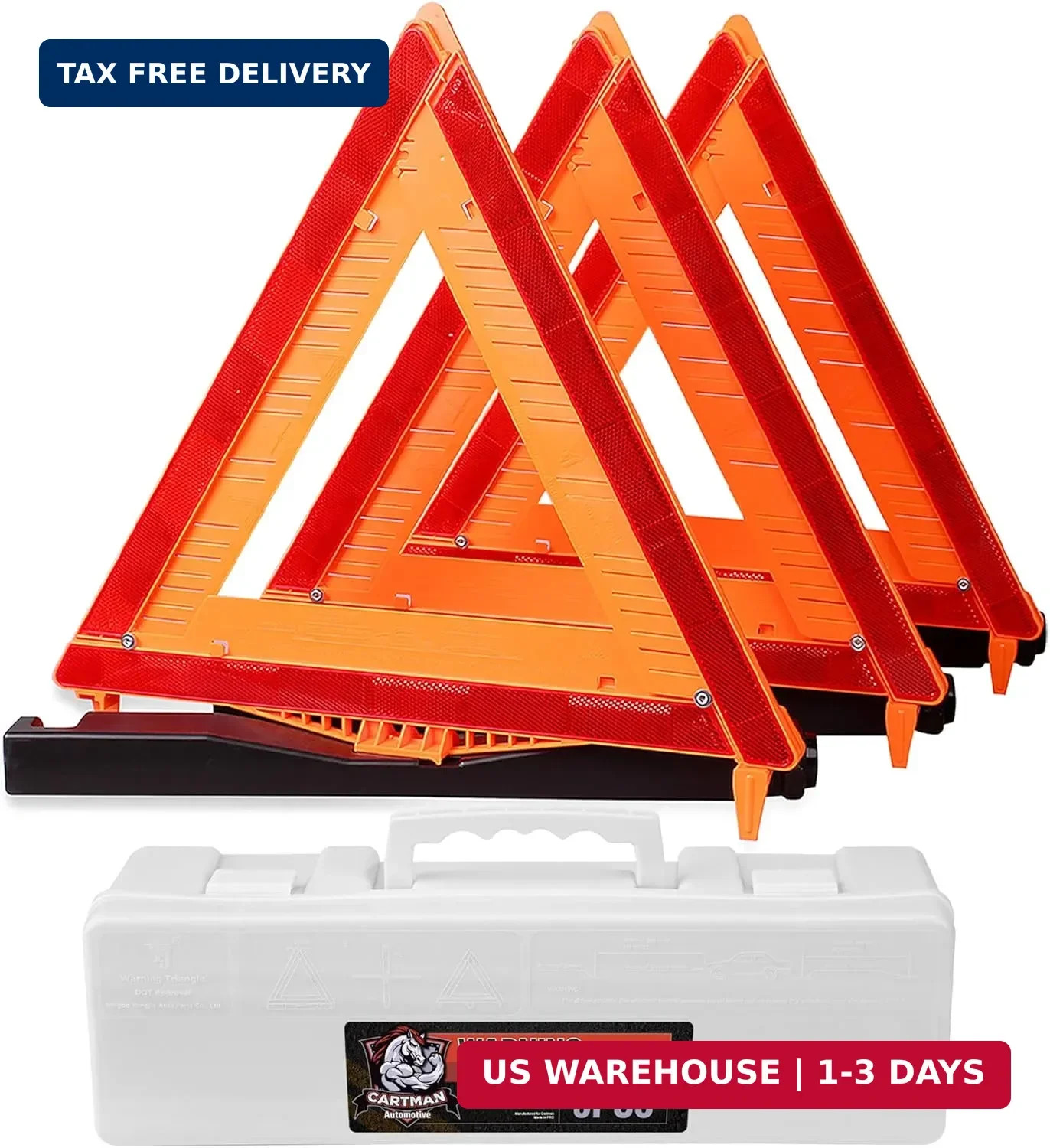 CARTMAN 3PK DOT Approved Foldable Road Safety Warning Triangles | Heavy weighted