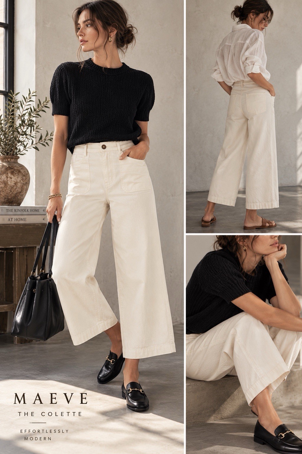 Maeve Anthropologie The Colette Cropped Wide Leg Pants Ivory Size 27 x 26 Length