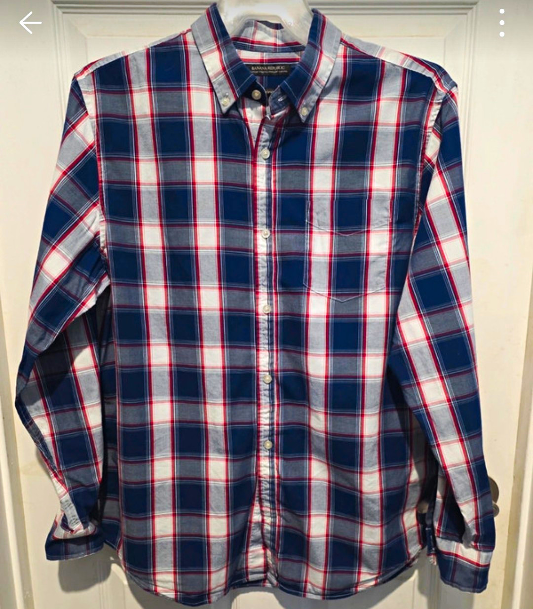 Banana Republic Camden Standard Fit Oxford Cotton Plaid Shirt Men’s L Blue Red