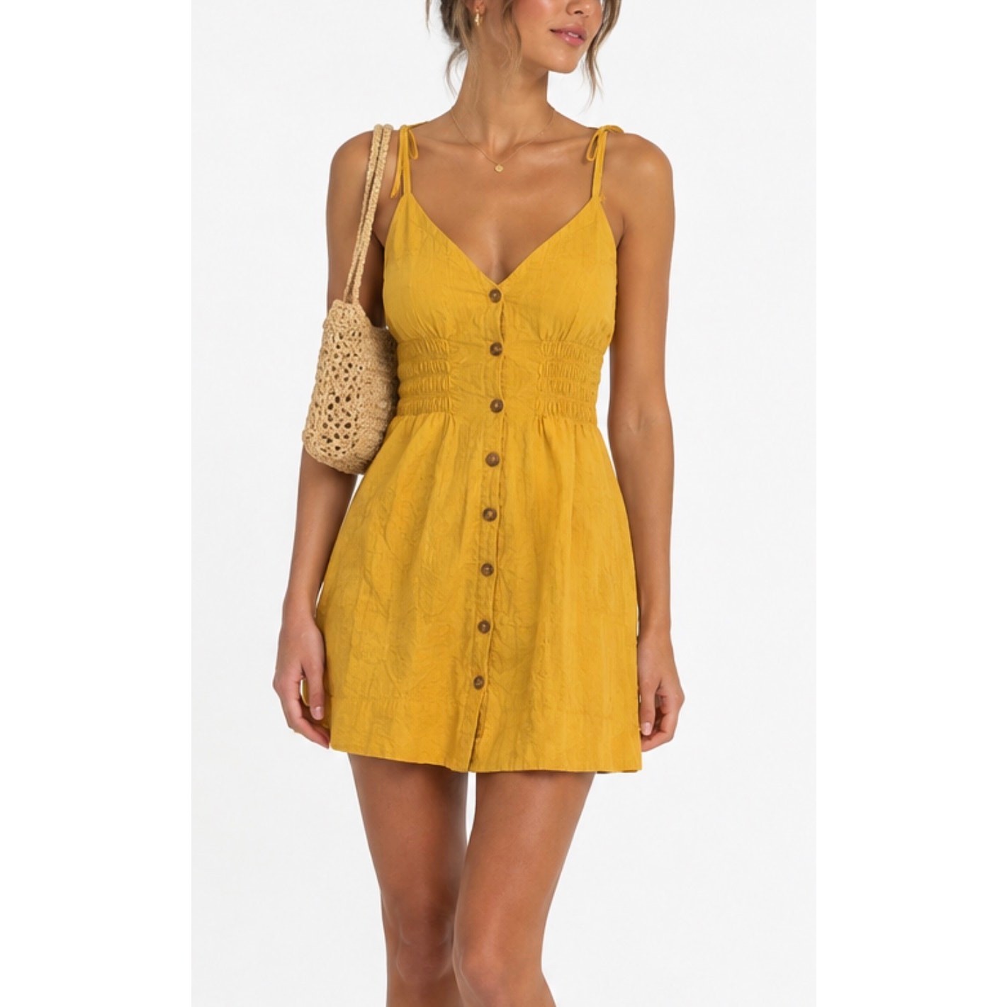 Lulus Yellow Button Front Smocked Sundress Size XS Lulus Yellow Button Front Smocked Sundress Size XS