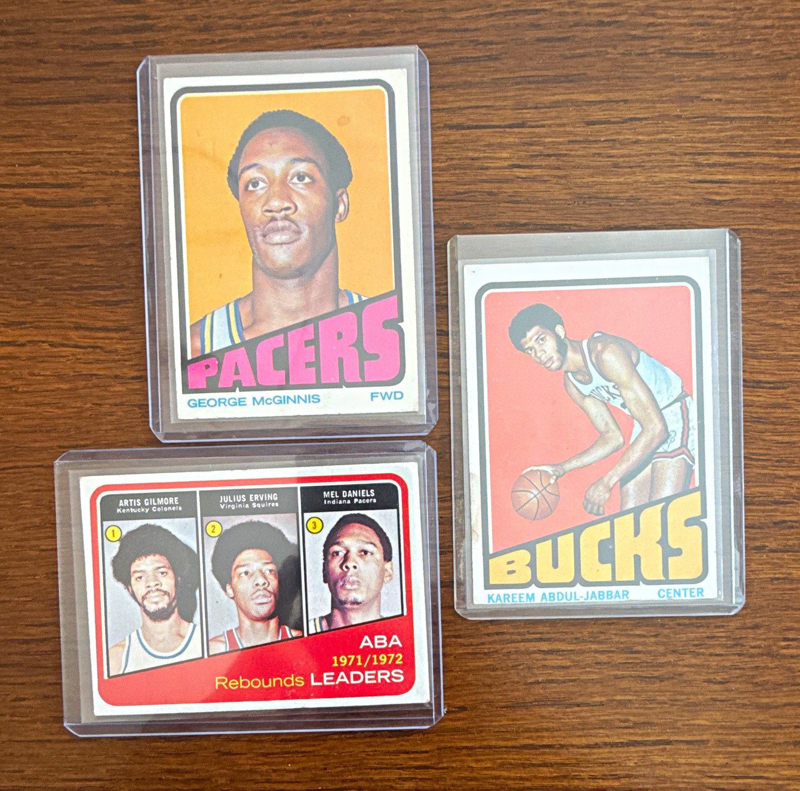 1972-73 Topps Basketball 3 Card Lot Kareem #100 McGinnis RC #183 Erving #263 1972-73 Topps Basketball 3 Card Lot Kareem #100 McGinnis RC #183 Erving #263