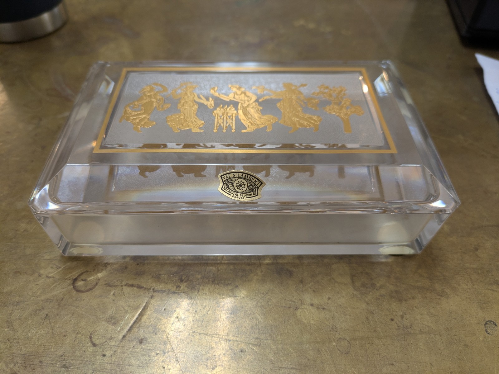 Val Saint Lambert Belgium Crystal Trinket Box with Orig. Label - 7\ Val Saint Lambert Belgium Crystal Trinket Box with Orig. Label - 7\