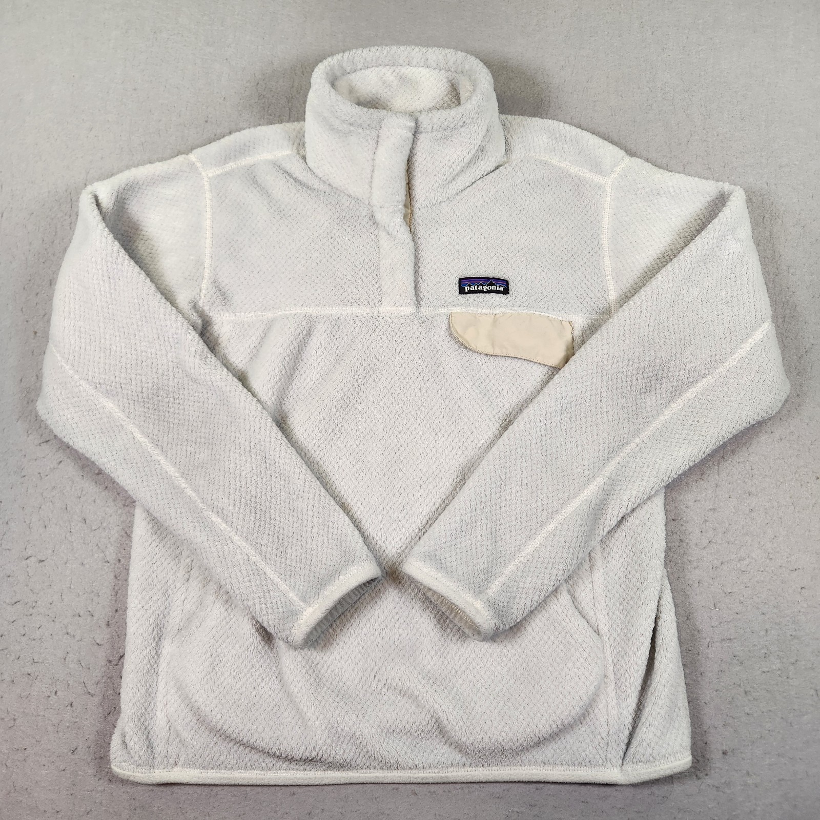 Patagonia Re-Tool Snap-T Polartec Fleece Pullover Women\'s M White Pockets Comfy