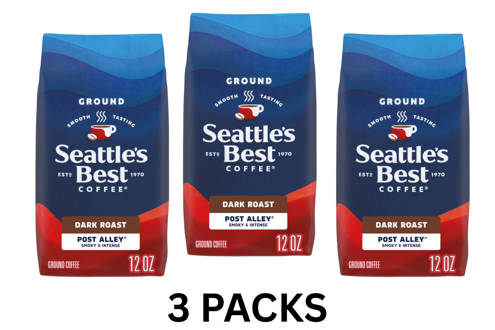 Seattle's Best Post Alley Blend Dark Roast Ground Coffee 12oz Pack of 3