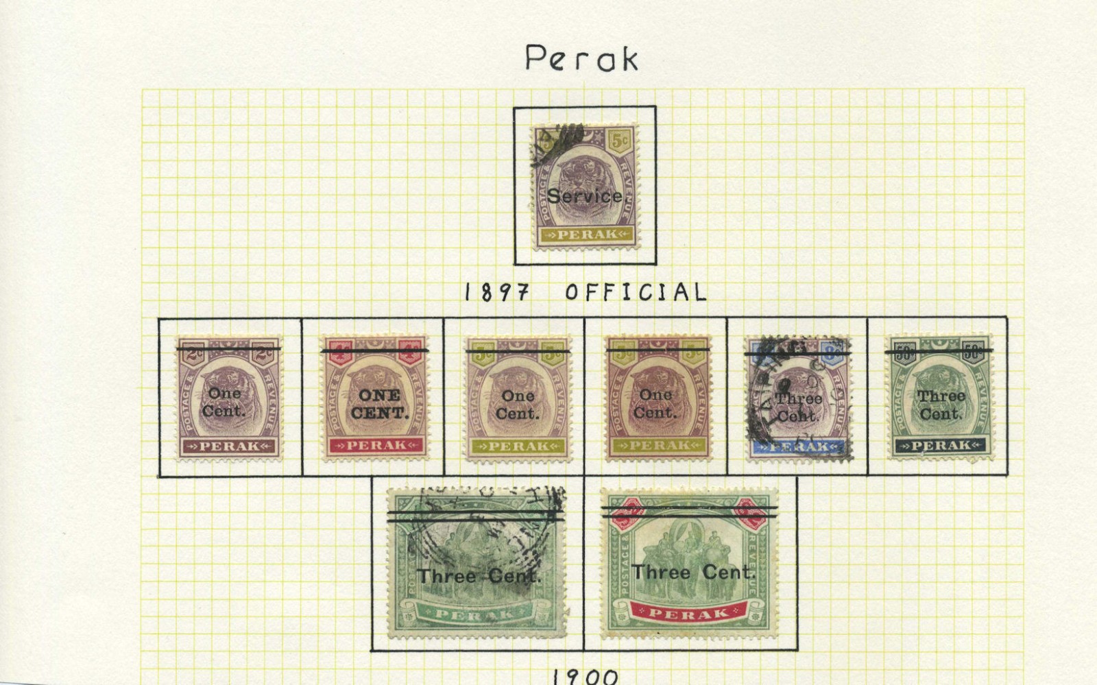 Malaysia Perak 1900 1c-3c on $2 SG81-87 Mint and used Cat £250