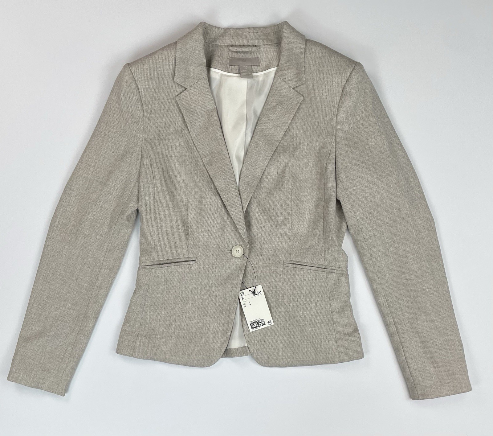 NWT H&M Light Beige Melange Fitted Blazer Suit Jacket Business Career Womens S