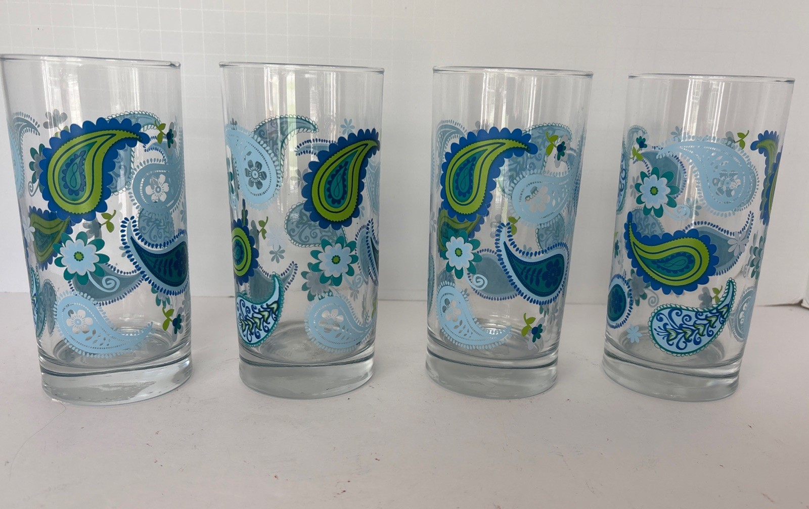 Vintage Libby Paisley Drinking Glasses Set of 4 Vibrant Turquoise & Lime MCM Vintage Libby Paisley Drinking Glasses Set of 4 Vibrant Turquoise & Lime MCM