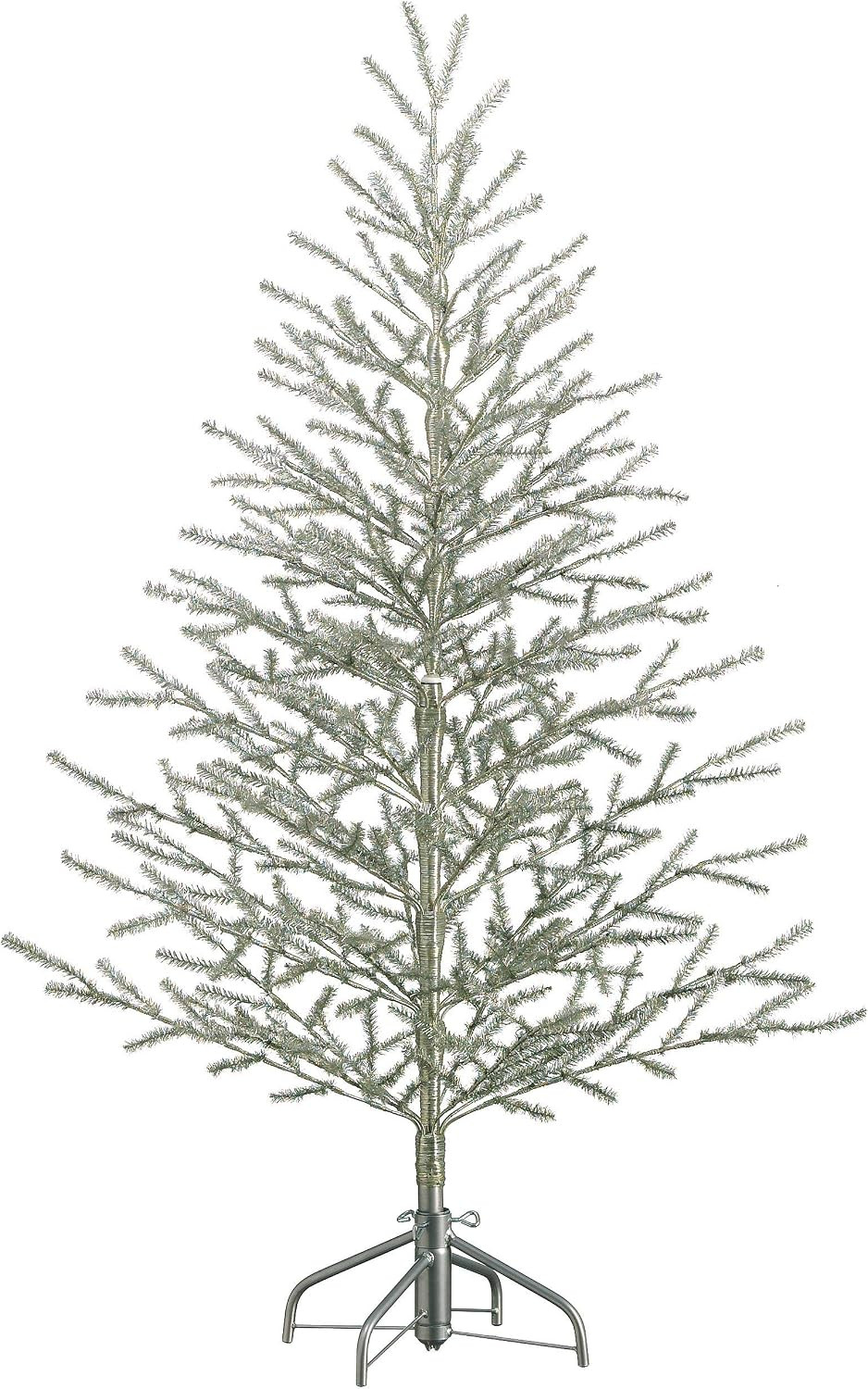 5'Hx40 D Tinsel Tree X368 on Metal Stand Antique Silver (5')