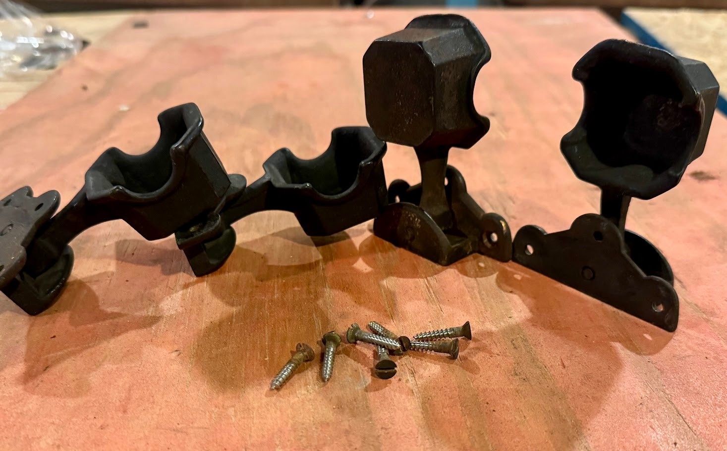 4 Antique Brunswick Cast Iron Swing-out Pool Table Billiards Chalk Holders