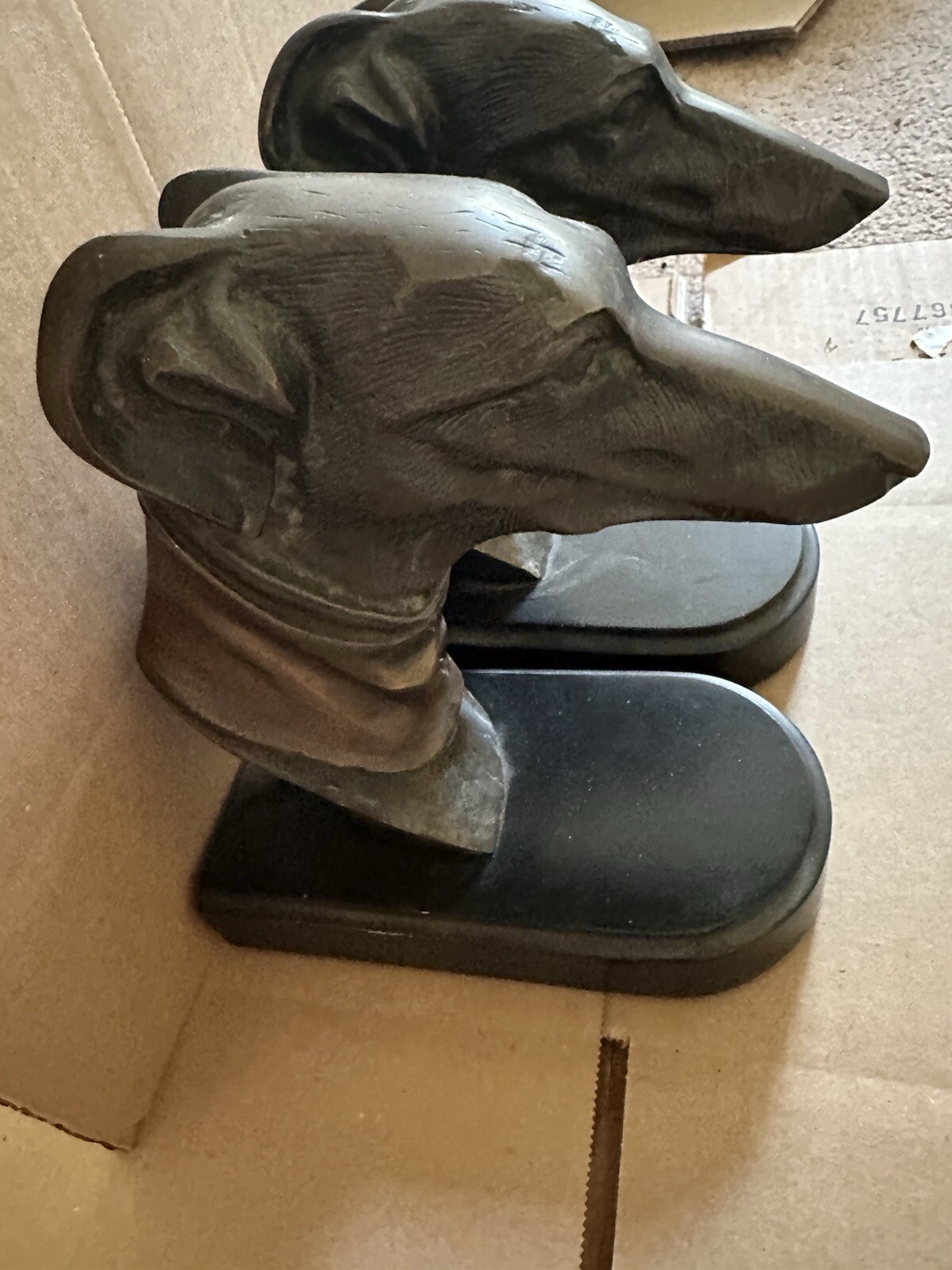fine pair Bronze Greyhound Bust Bookend with Patina 8-1/2\ fine pair Bronze Greyhound Bust Bookend with Patina 8-1/2\