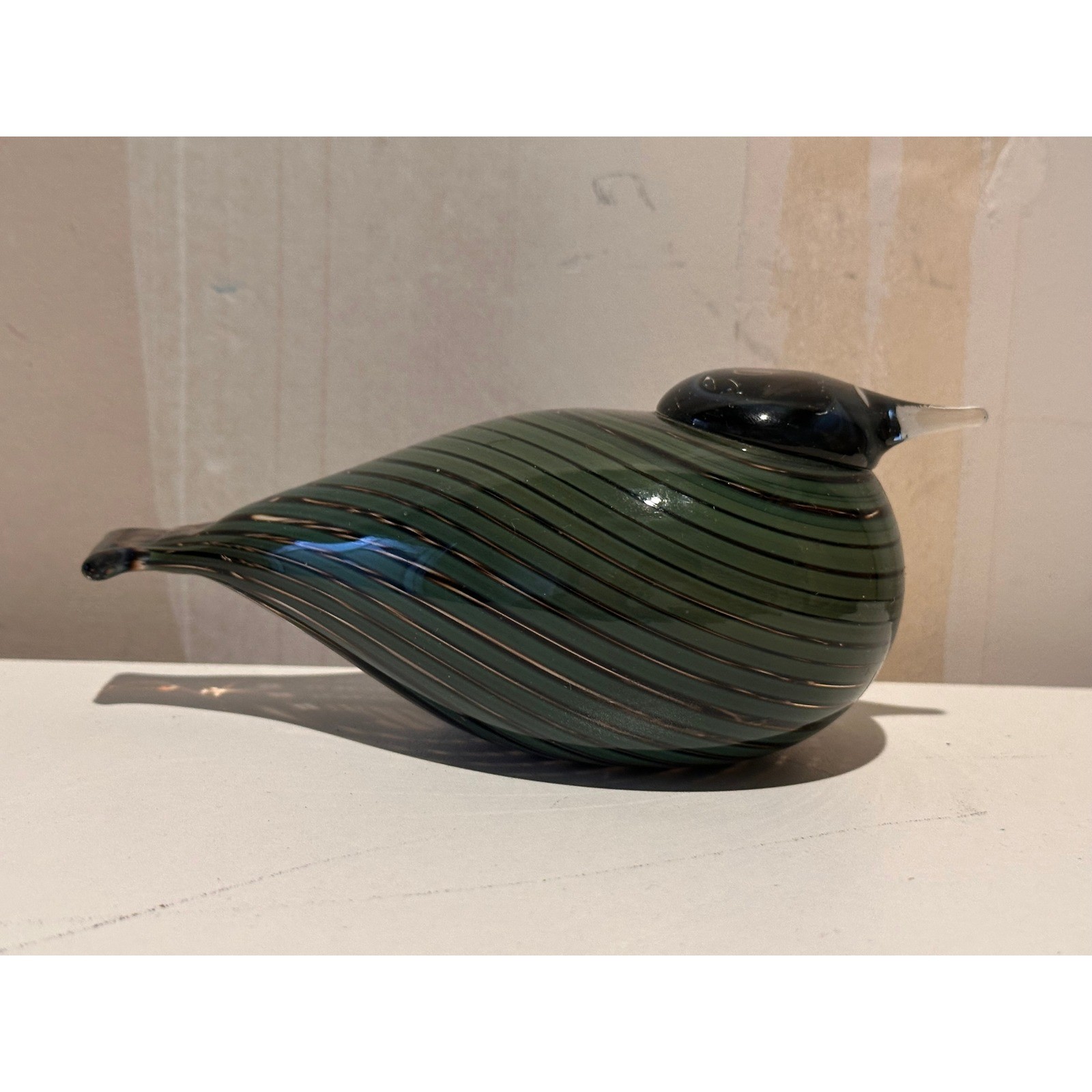 Oiva Toikka Glass Bird Whip-Poor-Will Nuutajarvi Finland Green Striped Iittala Oiva Toikka Glass Bird Whip-Poor-Will Nuutajarvi Finland Green Striped Iittala