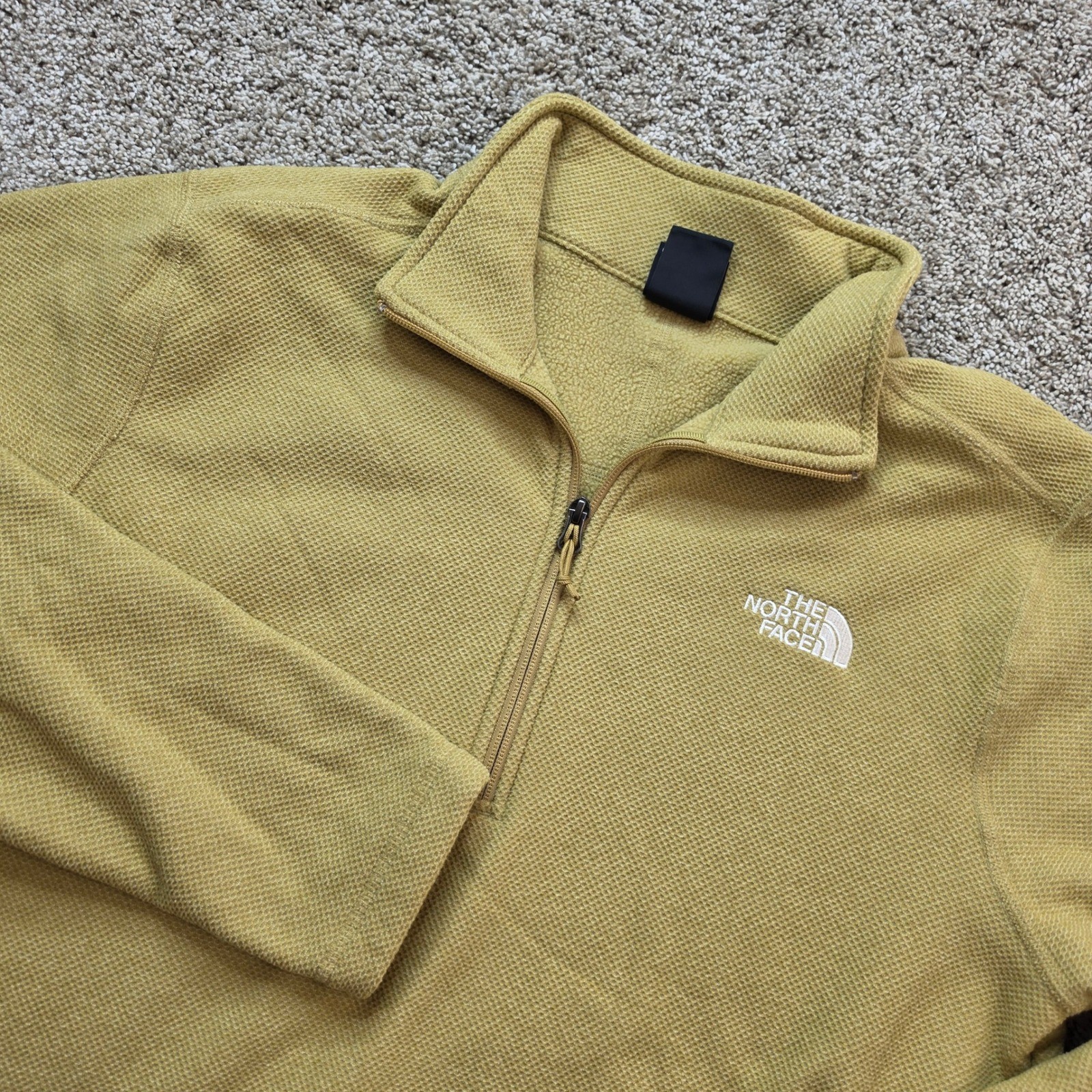 The North Face Quarter Zip Fleece Mens Large Mustard Yellow Waffle Grid Pullover