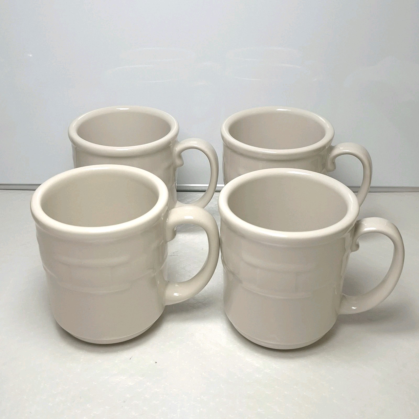 (4) Longaberger Pottery Woven Traditions Ivory Coffee Cup Mug 12 oz