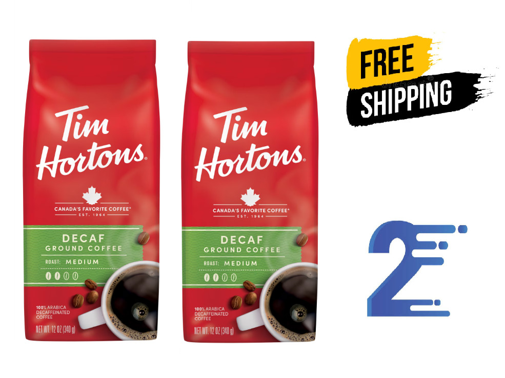 (2 pack) Tim Hortons Decaf Ground Coffee, 12oz Bag