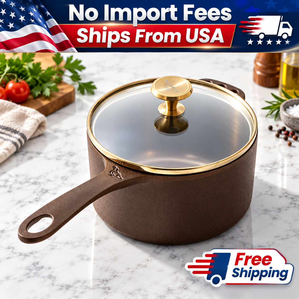Smithey Seasoned Cast Iron Saucepan 1-Qt with Tempered Glass Lid