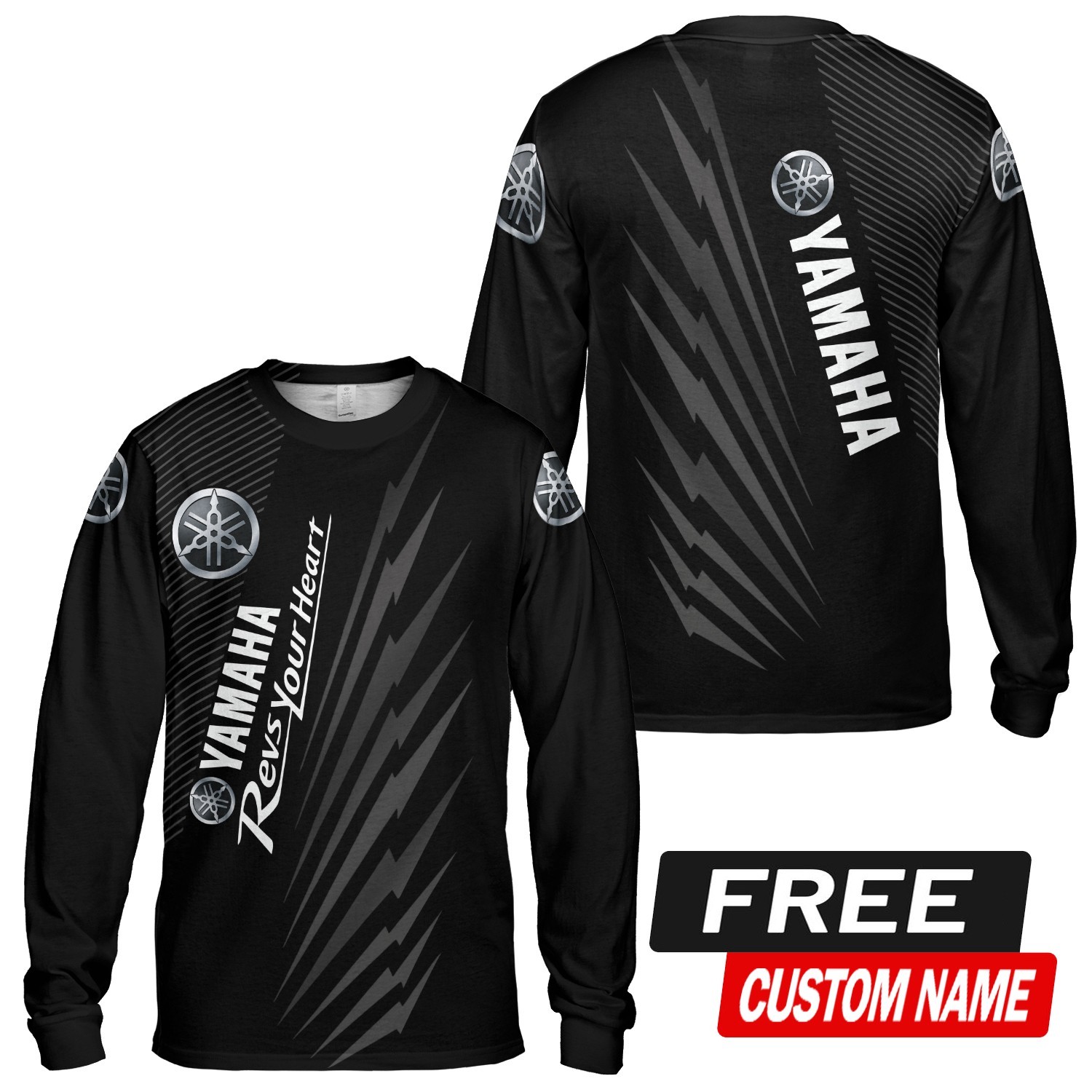 Custom Name Men\'s Yamaha Racing Team Black Grey 3D Long Sleeve Shirt S-5XL