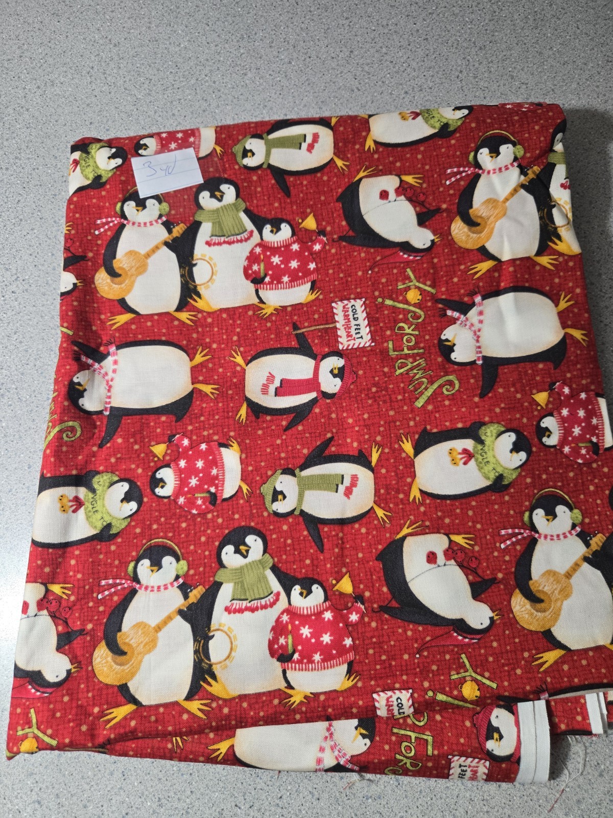 Debbie Mumm Jo-Ann Christmas Penguin 3 Yards Fabric Red Backround Jump For Joy