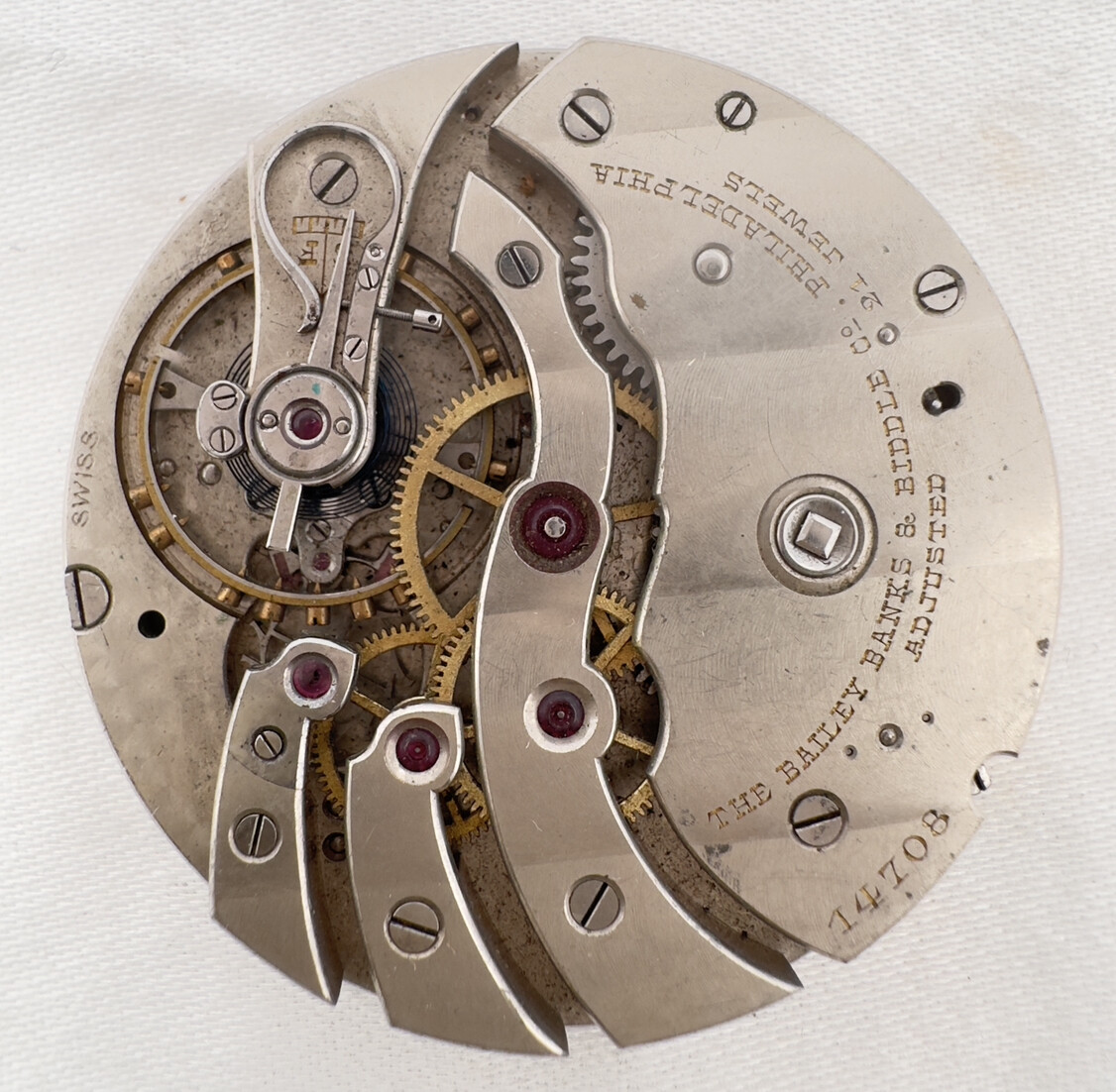Antique 41mm Bailey Banks & Biddle by Meylan 18 Jewel Pocket Watch Movement