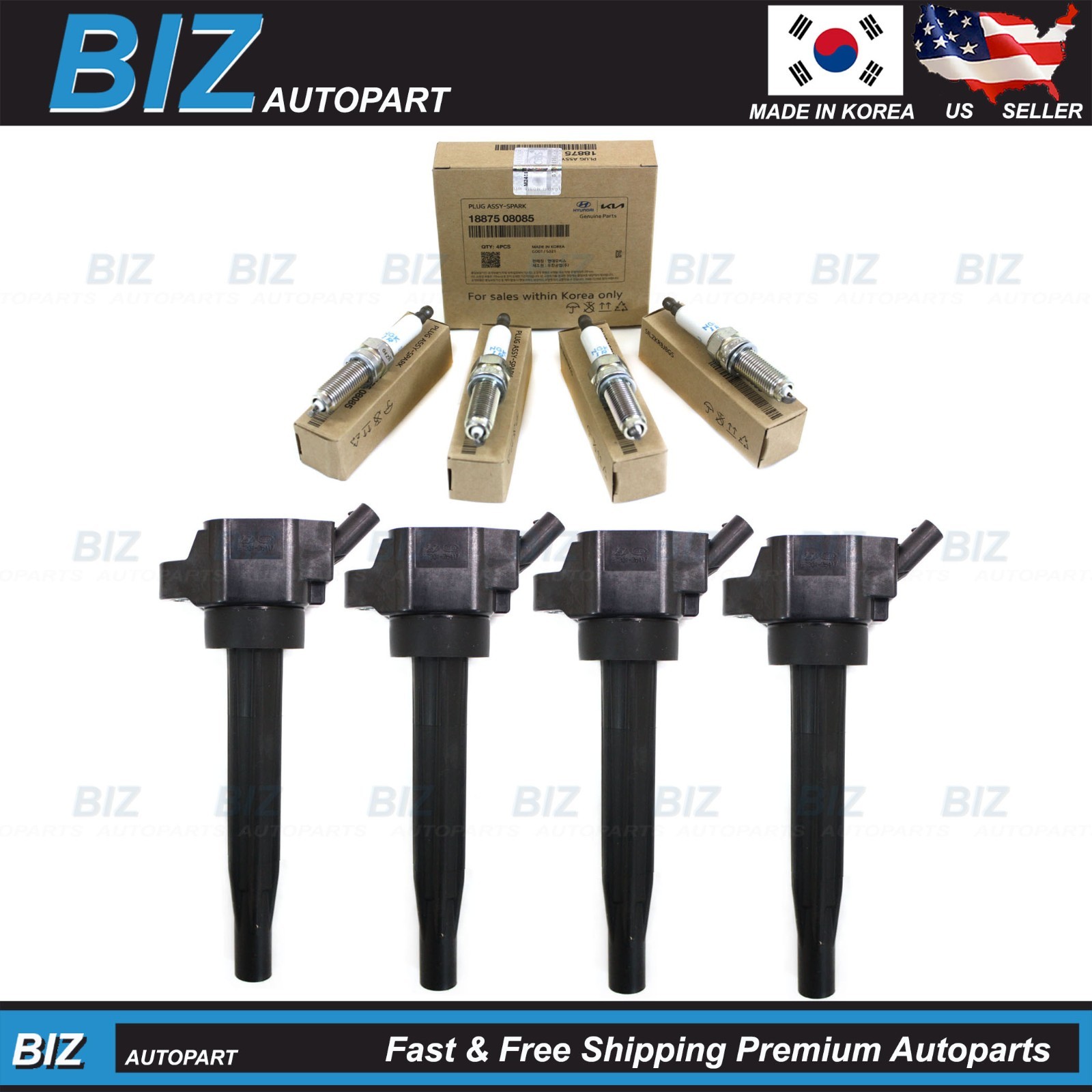 Genuine 4x Spark Plugs & OE Ignition Coils for 20-26 Hyundai Kia 1.6 18875-08085