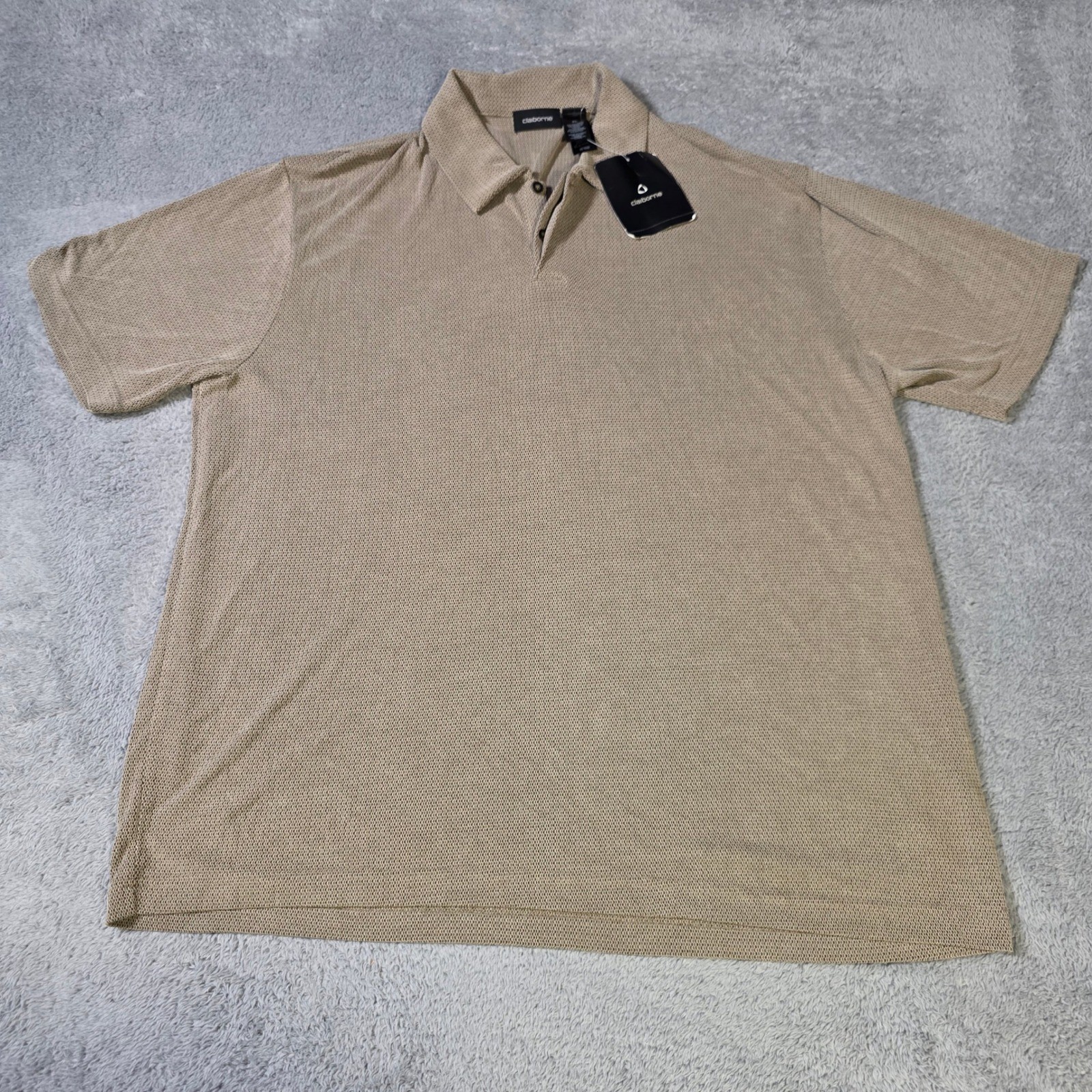 Claiborne Mens XL Polo Shirt Tan Textured Short Sleeve MWRU0577 La Terra NEW