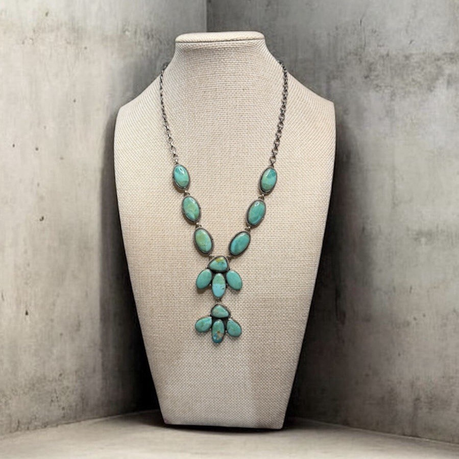 Royston Turquoise Lariat Necklace | 18” Sterling Silver Necklace | 2.5” Drop