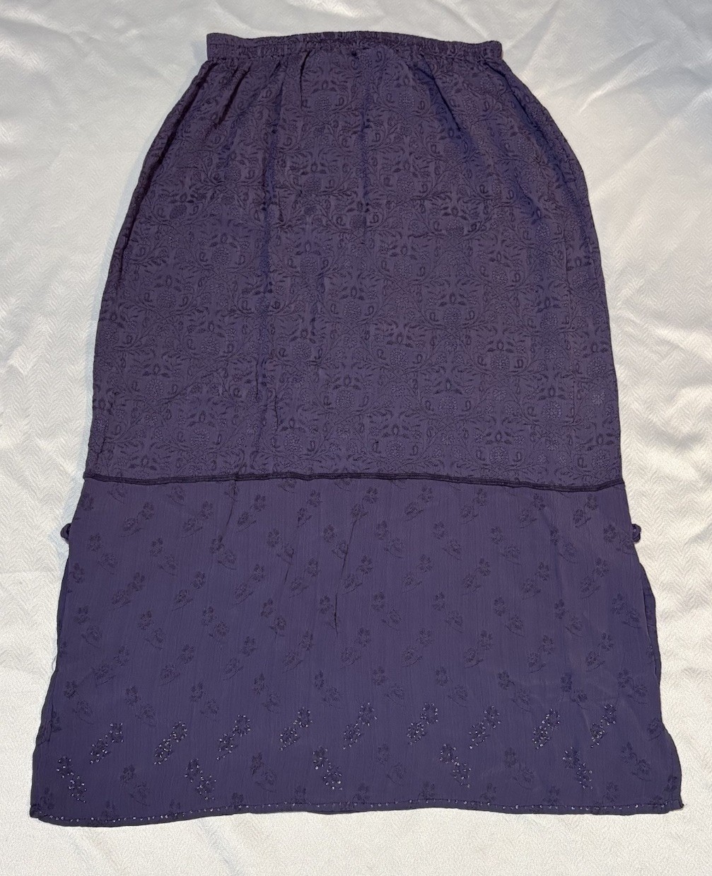 Vintage Zashi Rayon Maxi Skirt Purple Boho Floral Jacquard India S Y2K
