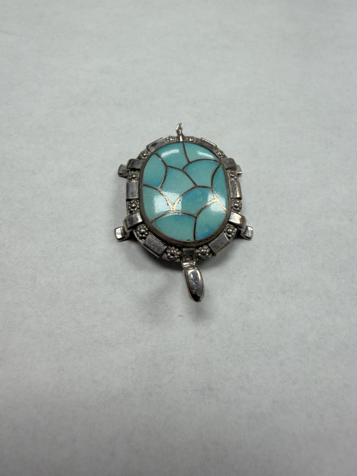 Rare Vintage Blue Turquoise Zuni Sterling Silver Turtle Pin/Pendant L96