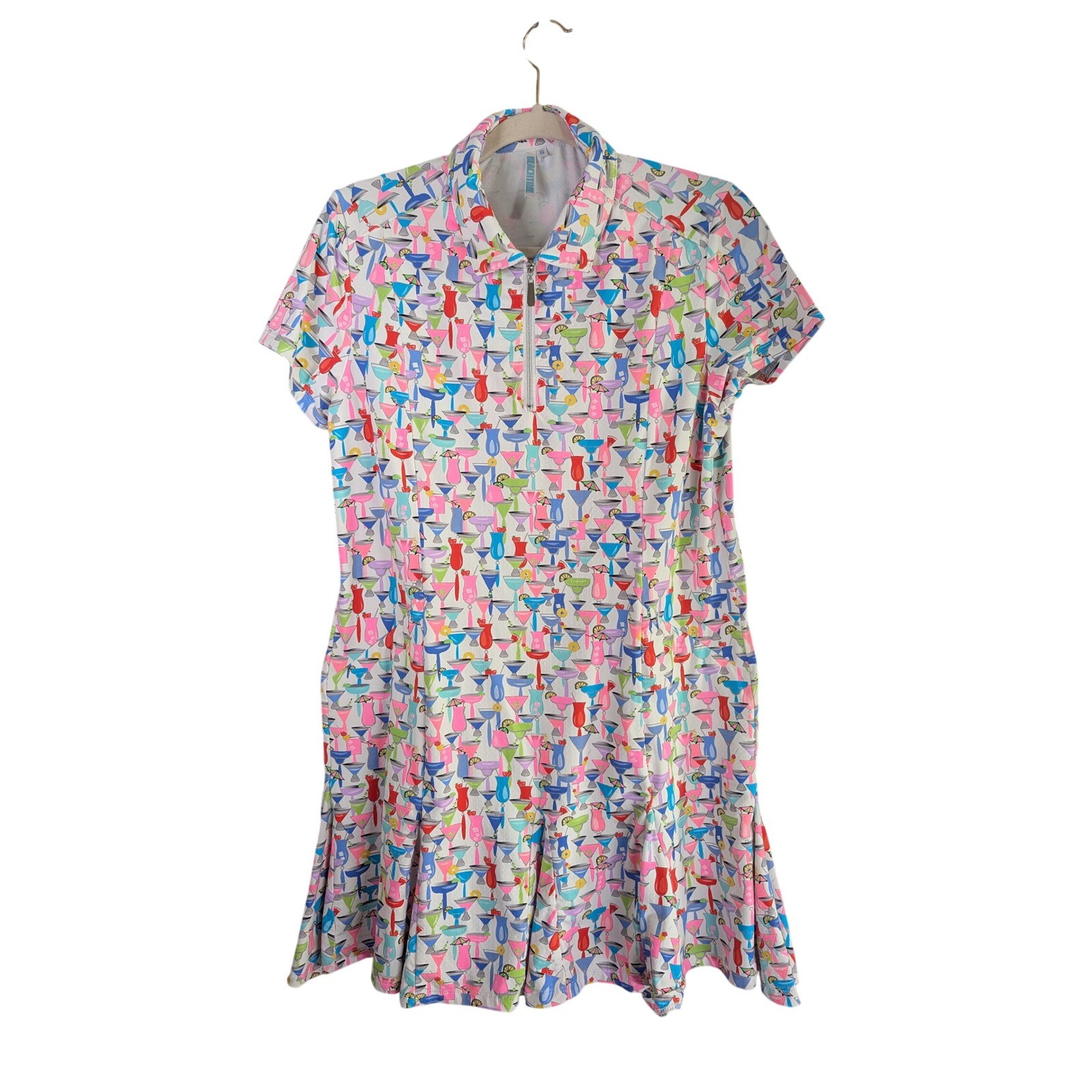 BeachTime by LuluB Dress Womens S Multi Color Cocktail Print Quarter Zip Pockets