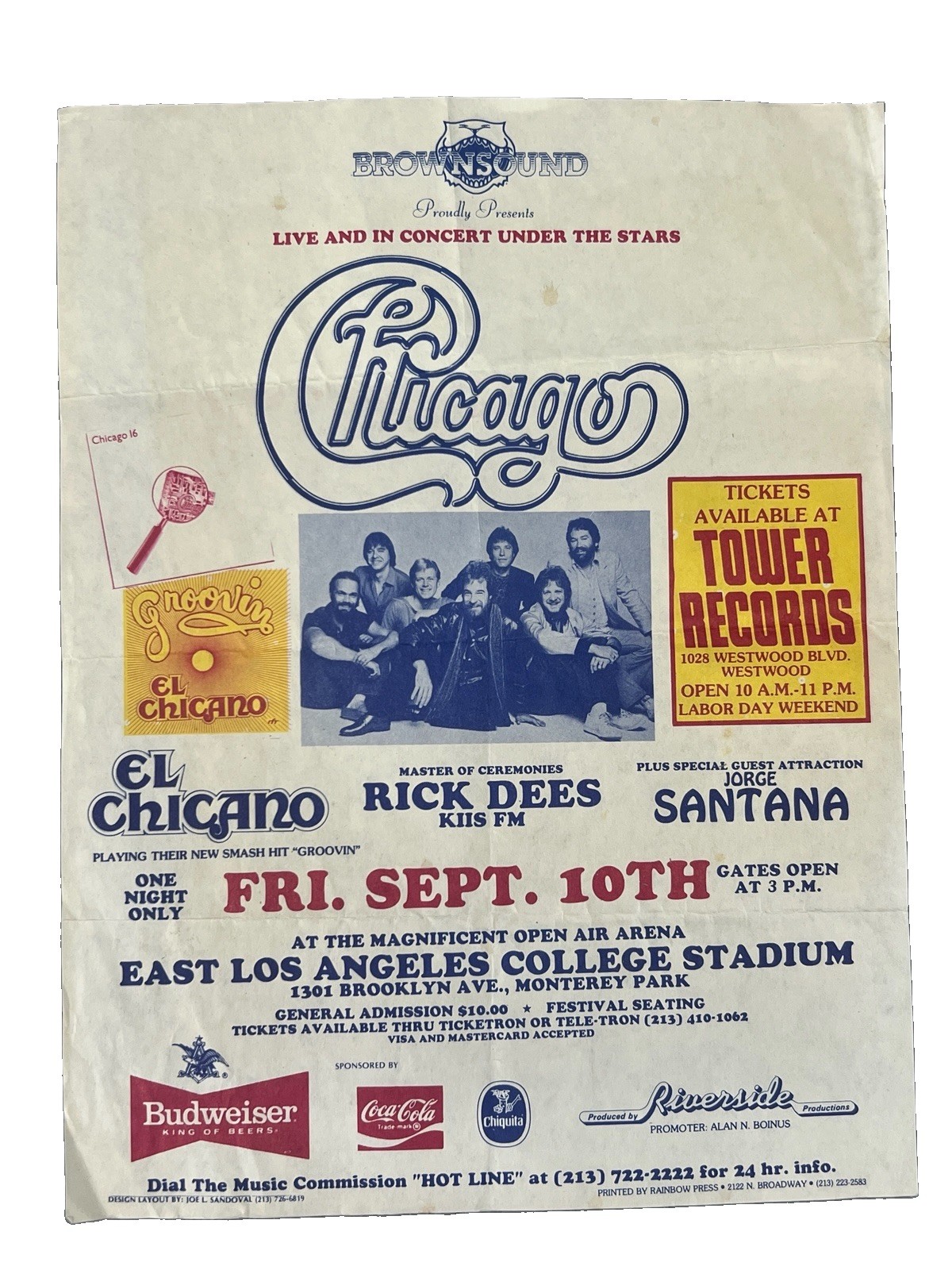 Original Chicago El Chicano Jorge Santana ELA Stadium Concert Flyer 8.5x11