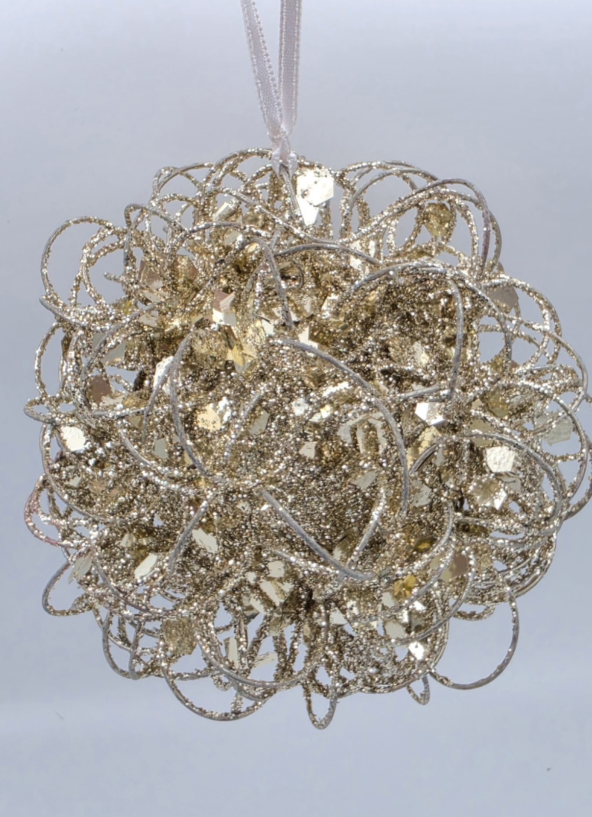 Vintage Pier 1 Imports Gold Glitter Wire Ball Christmas Ornament 5\ Vintage Pier 1 Imports Gold Glitter Wire Ball Christmas Ornament 5\