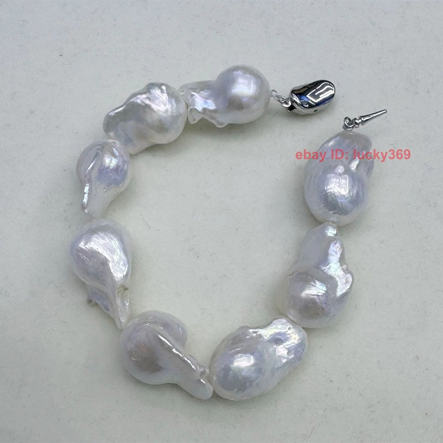 Huge 15-20mm Natural White South Sea Reborn Baroque Keshi Pearl Bracelet 7.5-8\