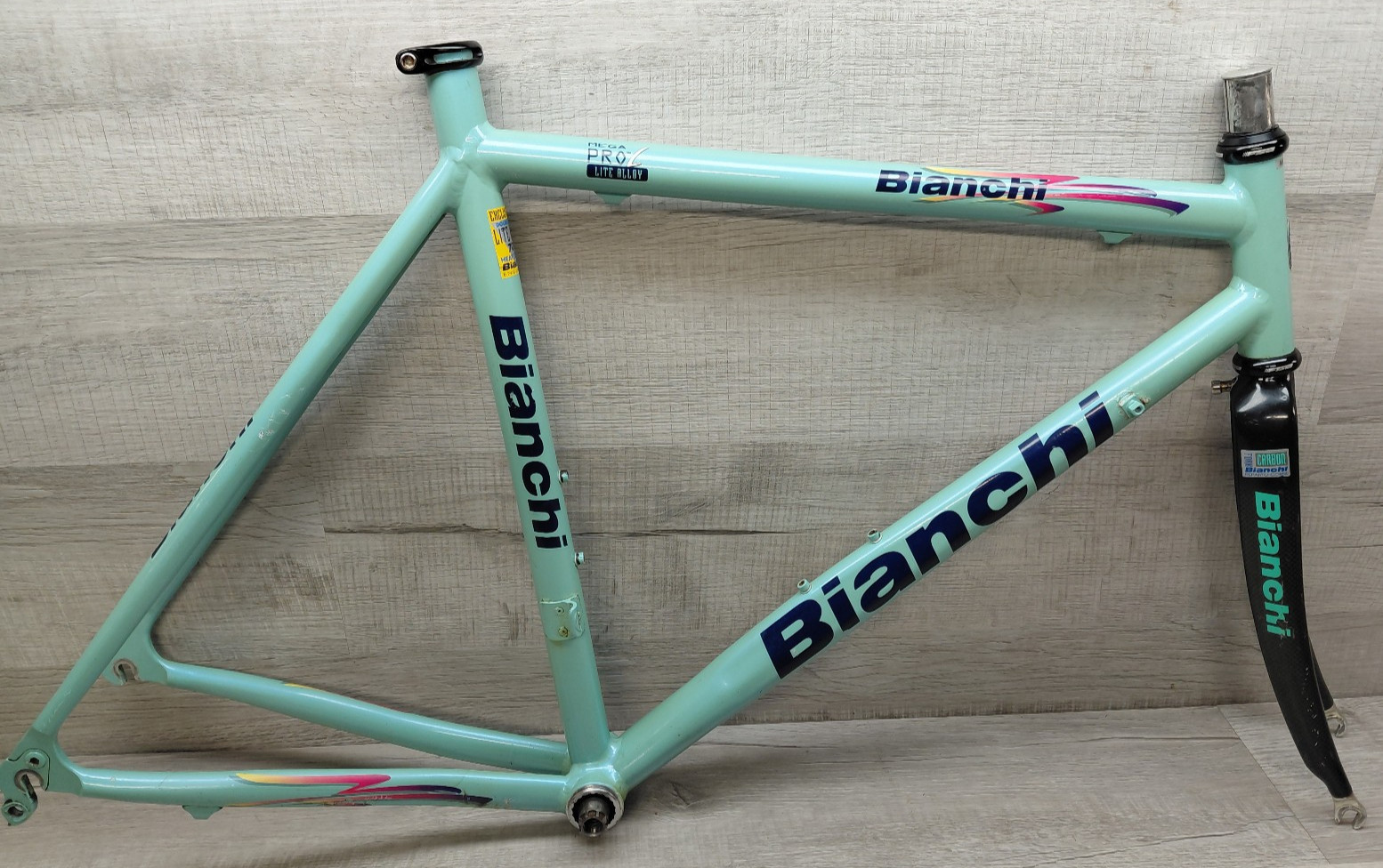 Vintage 99\' Bianchi Mega Pro L 53 cm - 7005 Tubing Bike Frame Fork 700C Celeste