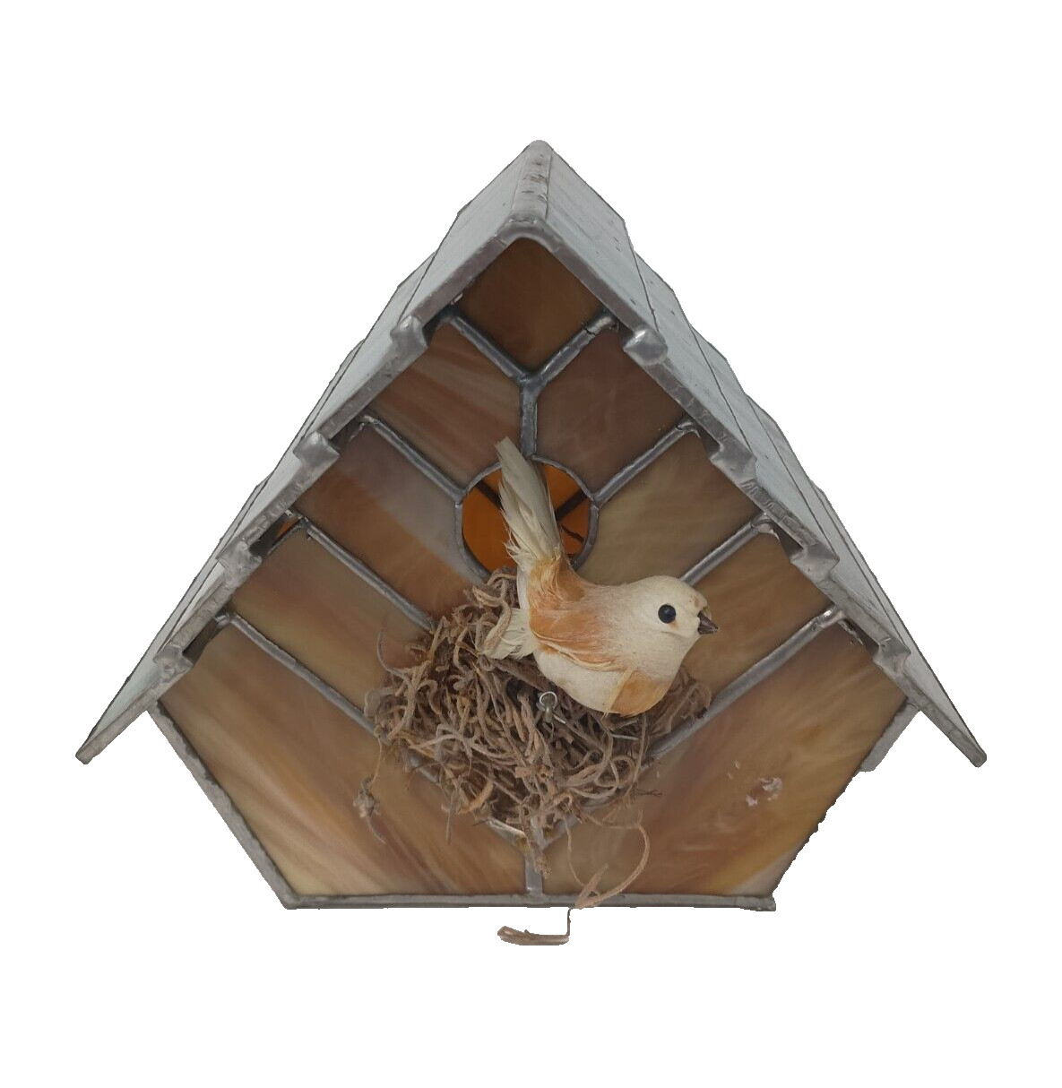 VTG Stained Art Glass Bird House W/ Bird Figurine Handmade Outdoor Garden Decor VTG Stained Art Glass Bird House W/ Bird Figurine Handmade Outdoor Garden Decor