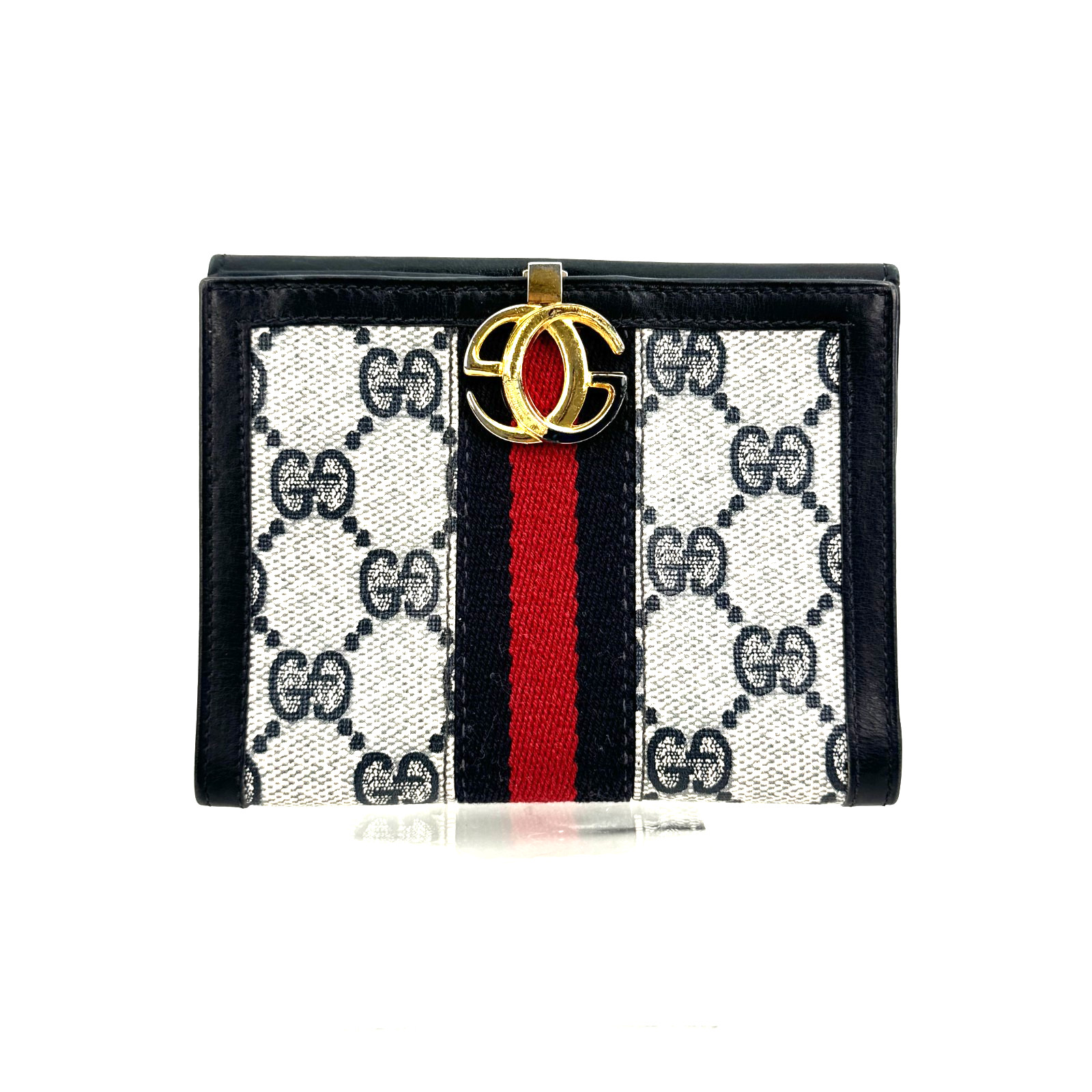 Vintage GUCCI Wallet Purse GG Sherry line PVC Leather Navy Authentic