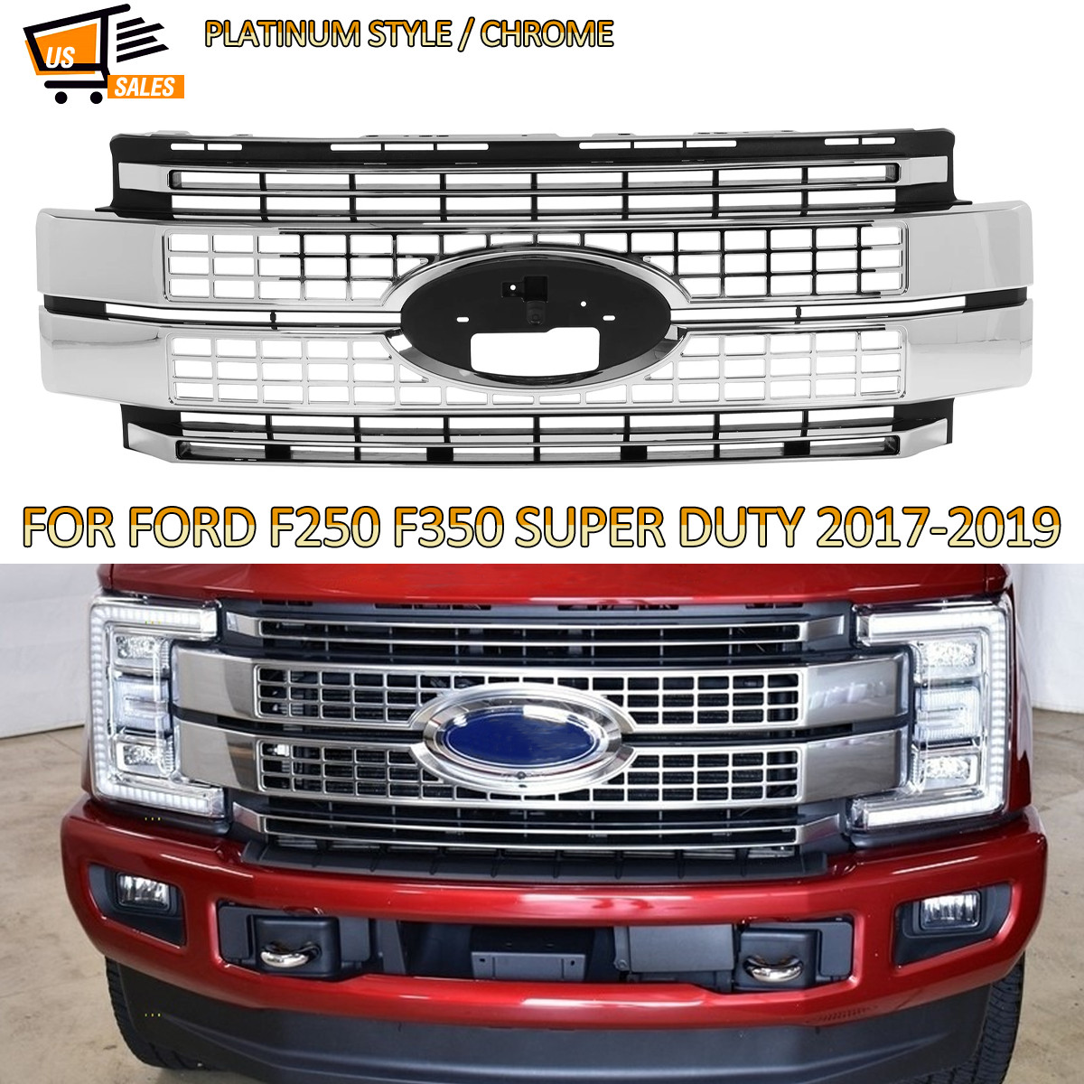 For 2017-2019 Super Duty F250 F350 Ford Platinum Bumper Chrome Grille Grill NEW