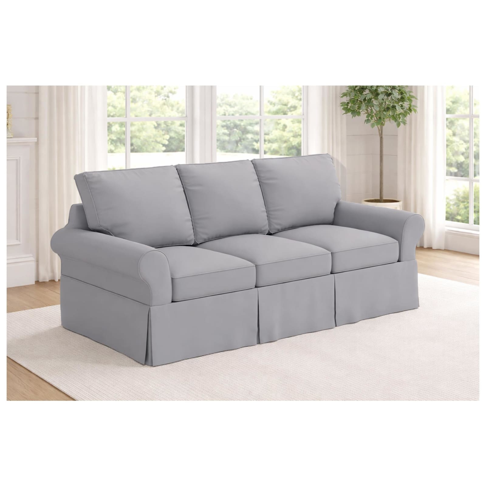 7-Piece Cotton Sofa Slipcover Set for Pottery Barn PB Basic 3 Seat Bright White