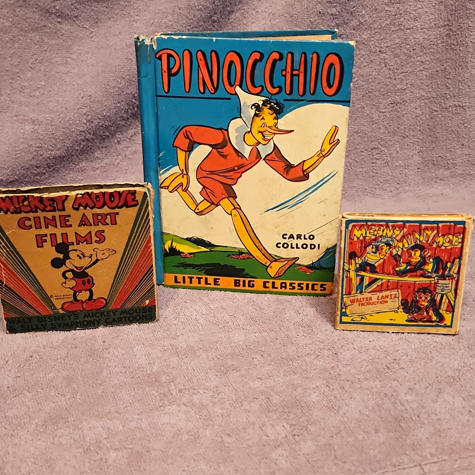 3 Piece Vintage 1930s Memorabilia Pinocchio Hardcover Mickey Mouse Film 3 Piece Vintage 1930s Memorabilia Pinocchio Hardcover Mickey Mouse Film