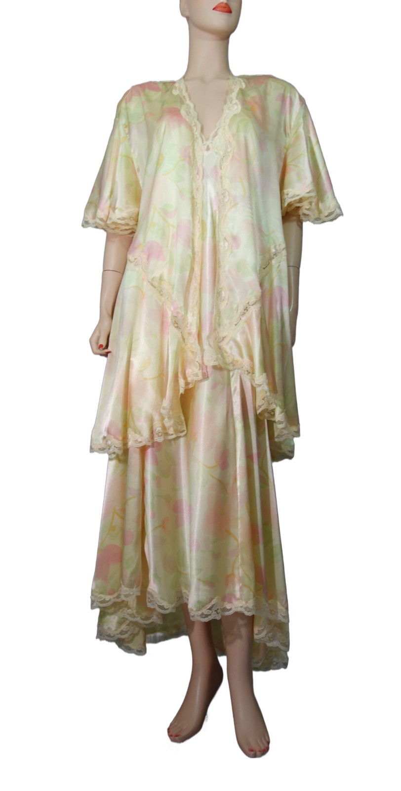 Entice Bill Tice Vtg 80s Luxurious Nightgown &Robe Set Yellow Charmeuse Satin Lg