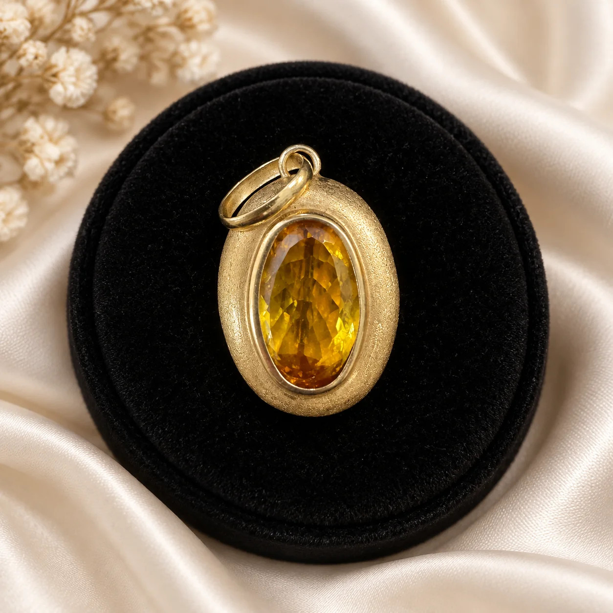 18k Gold Citrine Pendant – Vintage Oval Gemstone Pendant 1