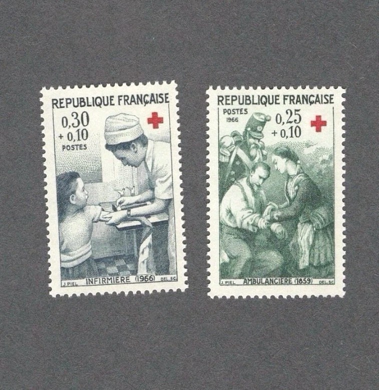France 1966 Scott B402-B403 Red Cross Semi-Postal Stamp Set of 2