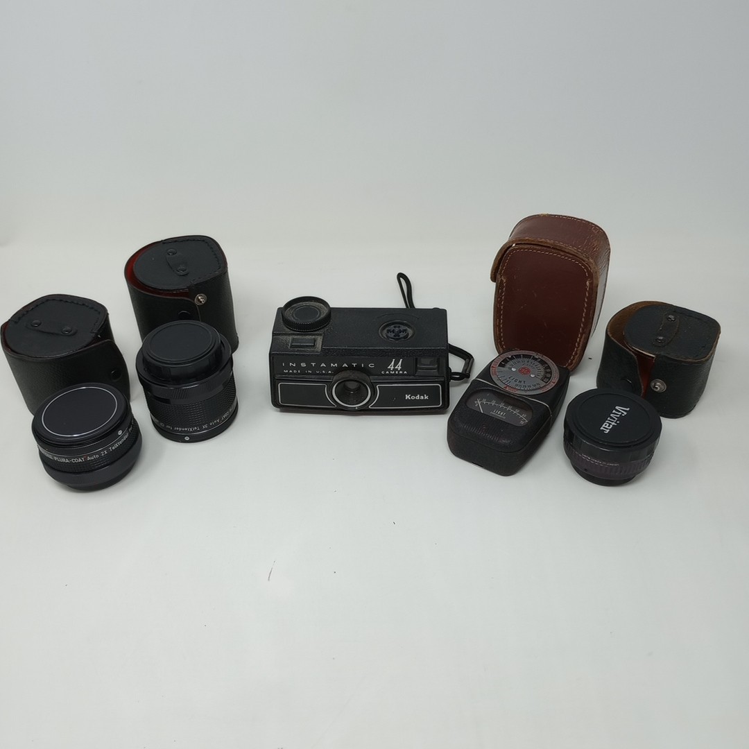 Vintage Camera Accessories Kodak Instamatic 44, GE Exposure Meter, 3X Extenders